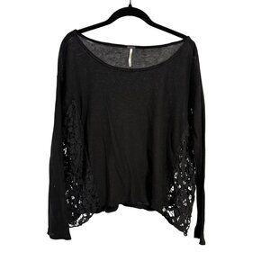 Free People Love Me Do Black Lace Crochet Side Blouse Size XS